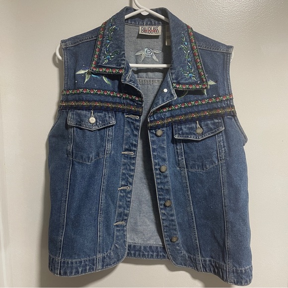 Vintage Women's Bill Blass Jeans Denim Vest Embroidery Floral & Rhinestone EUC M - Picture 3 of 10